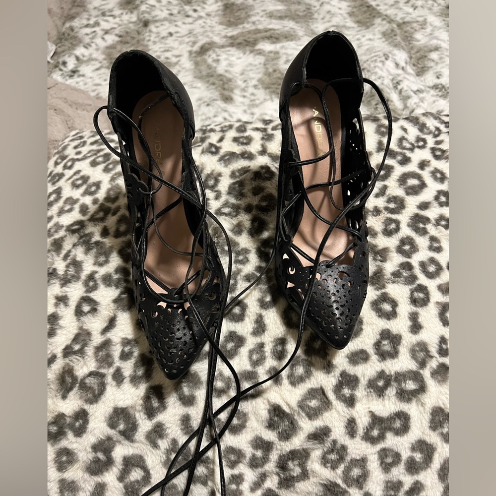 Lace up black heels